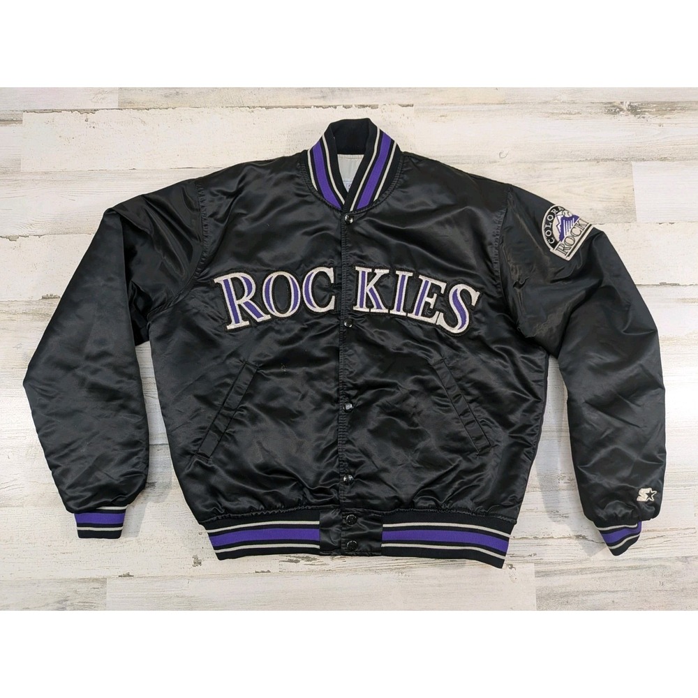 Vintage Starter Jacket Mens Medium Colorado Rockies Quilt Snap Diamond Bomber
